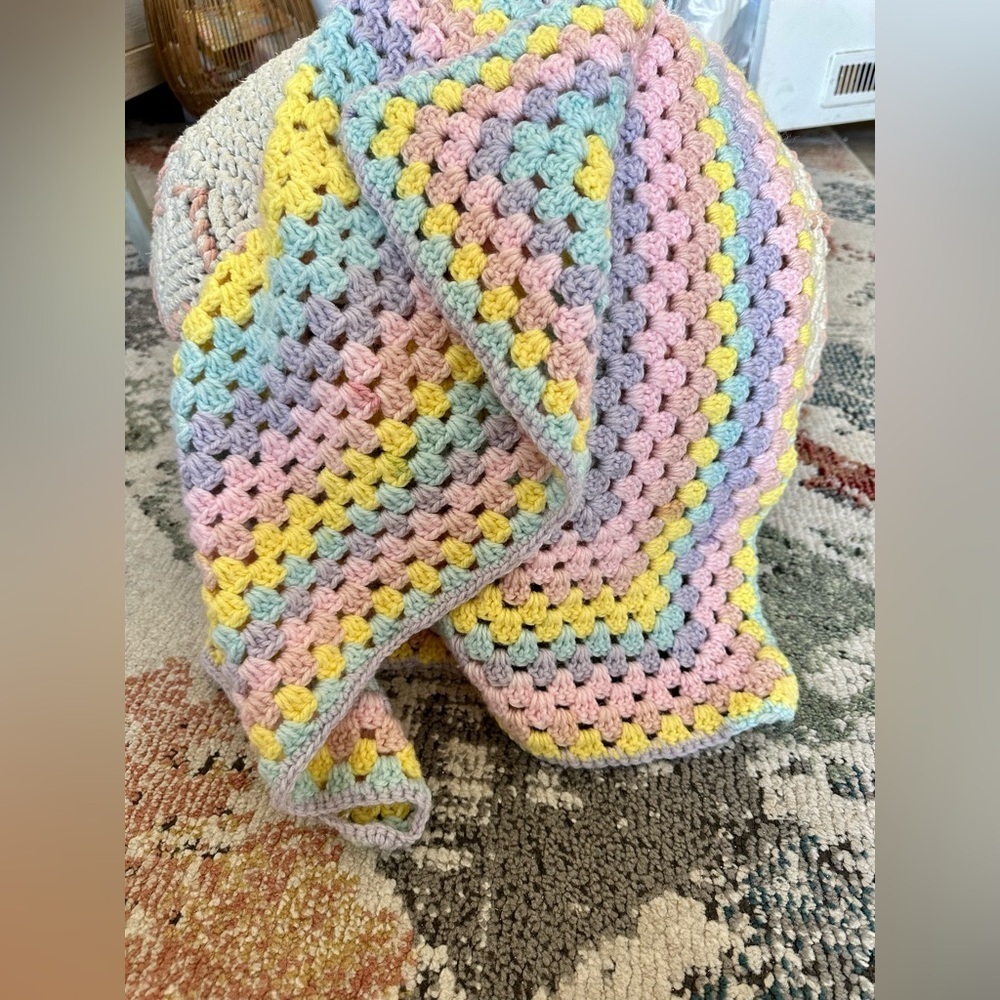 Handmade Brilliant Pastel Baby Girl Crochet Blanket Granny Square Baby Gift